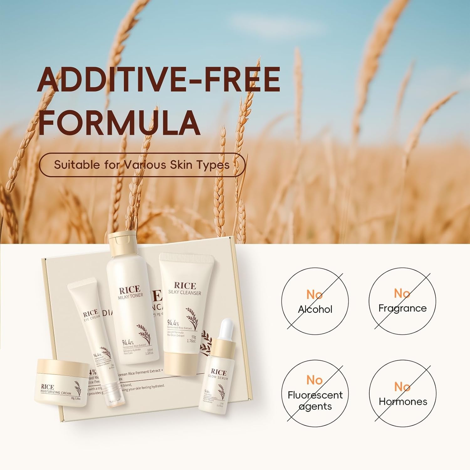 Skin Care Set, Korean Skin Care - Korean Beauty for Women - 5Pcs | Rice Cleanser, Toner, Serum, Eye Serum, Moisturizing Cream Teen Girls Mom Daughter Mother'S Day Birthday Christmas Lover