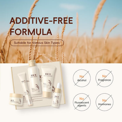 Skin Care Set, Korean Skin Care - Korean Beauty for Women - 5Pcs | Rice Cleanser, Toner, Serum, Eye Serum, Moisturizing Cream Teen Girls Mom Daughter Mother'S Day Birthday Christmas Lover